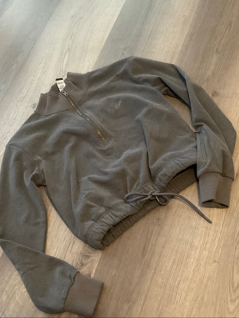 Ever Forward Womens Gray Quarter-Zip Drawstring Sweatshirt
